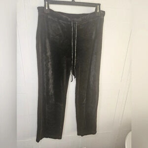 Calvin Klein Black Velvet Wide Leg Pull On Athleisure Pants Cottom Blend L GUC